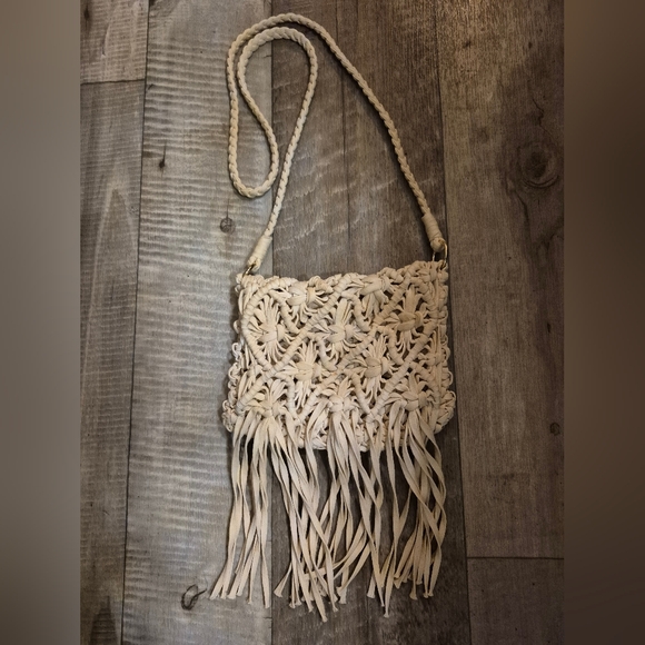 Merona Handbags - Merona Macrame Crochet Cream Boho Crossbody Bag